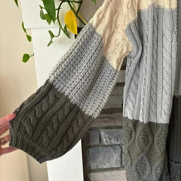 UMGE Cardigan Size L Neutral Western Fringe Oversized Lagenlook Cowgirl fall - Picture 3 of 8